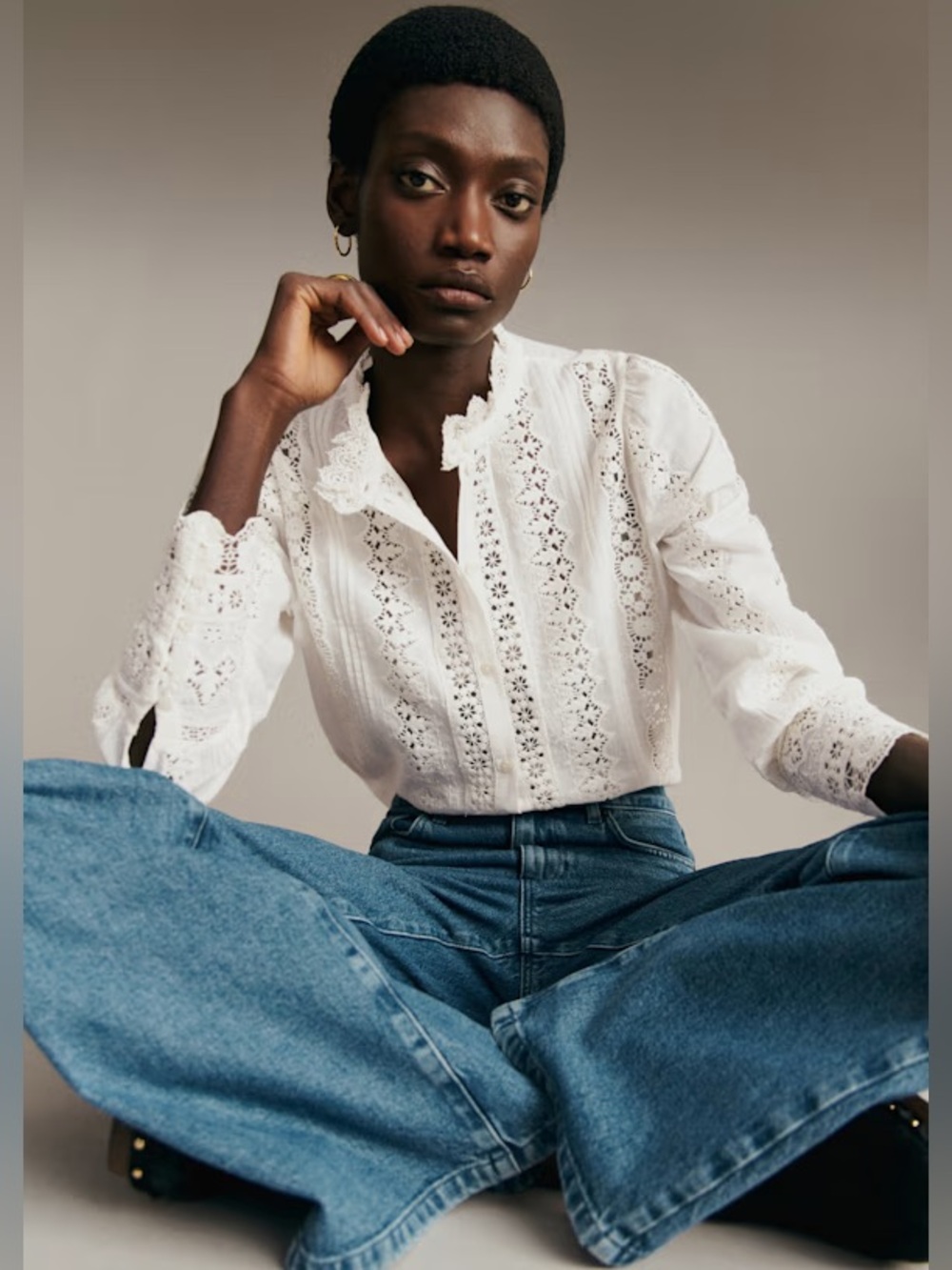 Sezane Rym Shirt Blouse Ecru White Embroidered Size 36 US 4 - Picture 8 of 11